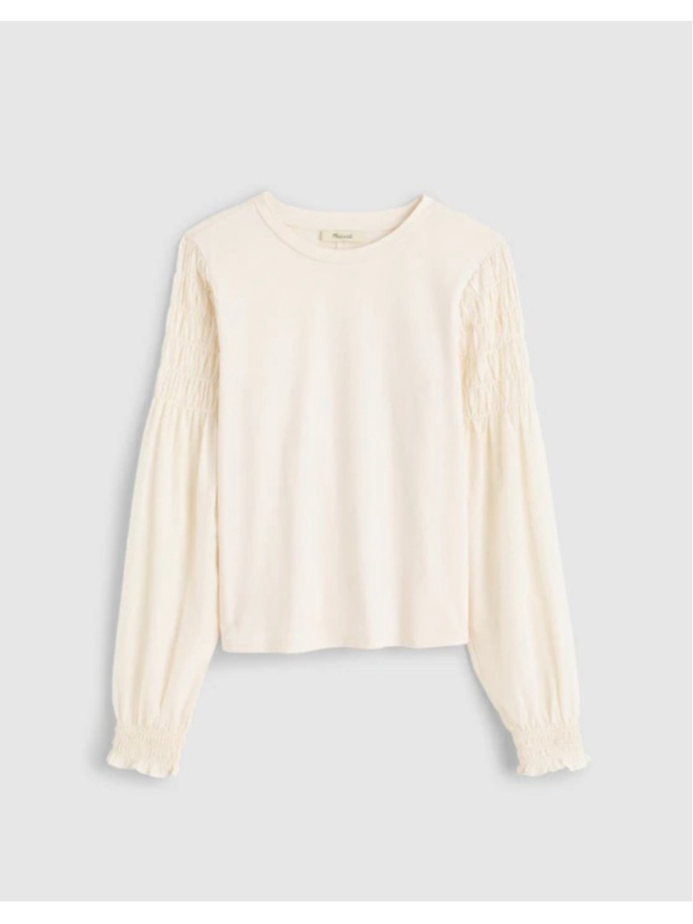 NWT Madewell Smocked Long-Sleeve Tee size XXS in vintage ivory